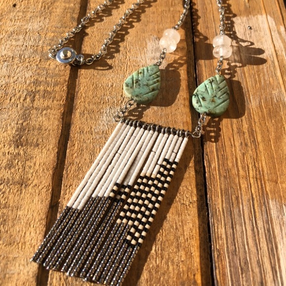 African Turquoise Fringe Necklace - Picture 1 of 2